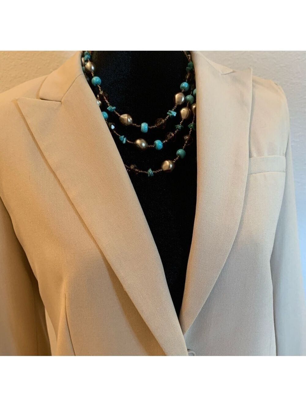 Calvin Klein Khaki Tan Skirt Suit Blazer Jacket Circle Skirt